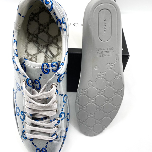 GUCCI Ace GG Coated Leather Sneakers Silver Mens - Picture 12 of 14